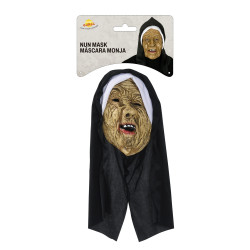 Vinüülne hirmuäratav nunnamask kapuutsiga